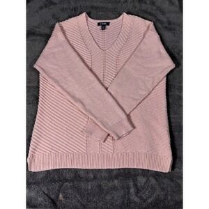 Chaps Womens V-Neck Sweater Pink Metallic Knit L Office Spring Pastel  Preppy